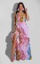 print sling backless lace-up low-cut ruffle slit dress NSXLY119749