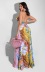 print sling backless lace-up low-cut ruffle slit dress NSXLY119749