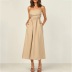 one-word neck waist hollow backless solid color dress NSHHF119758