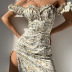 one-word neck slit pleated fringe floral dress NSHHF119761