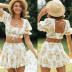 floral printed square-neck crop top skirt set NSJKW119820