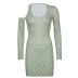 halterneck pattern long sleeves stitching dress NSRUI119904