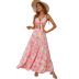 pink floral print backless knotted camisole and skirt two-piece set NSDF119909