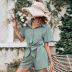 green short-sleeved lapel shirt and shorts two-piece set NSDF119910