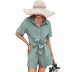 green short-sleeved lapel shirt and shorts two-piece set NSDF119910