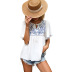 white short-sleeved round neck printing lace-up casual t-shirt  NSDF119918