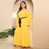 plus size bell-sleeved one-word collar large swing slim solid color dress NSWCJ119965