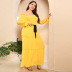 plus size bell-sleeved one-word collar large swing slim solid color dress NSWCJ119965