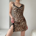 sexy estampado de leopardo encaje borde costura hendidura honda vestido NSJS119991