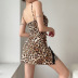 sexy leopard print lace edge stitching slit sling dress  NSJS119991
