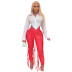 high waist lace-up tight solid color PU leather pants NSWDS120010