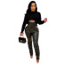 high waist elastic tight solid color PU leather pants NSWDS120019