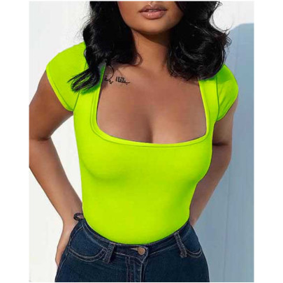 Low-cut Short Sleeve Tight Solid Color T-shirt NSWDS120033