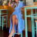 short-sleeved loose mid-length lapel lace-up striped dress NSONF120037