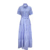 short-sleeved loose mid-length lapel lace-up striped dress NSONF120037