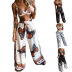 printing/solid color sling wrap chest backless vest and loose wide-leg pants set NSONF120040