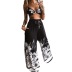 printing/solid color sling wrap chest backless vest and loose wide-leg pants set NSONF120040