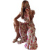 v neck lace-up sleeveless ruffle long floral dress NSONF120048