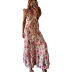 v neck lace-up sleeveless ruffle long floral dress NSONF120048