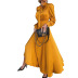 long sleeve lace-up bow slim large swing solid color dress NSONF120050