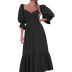 puff sleeve low-cut slim large swing solid color dress NSONF120053