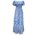 print ruffle one-word collar high-waisted large swing long dress NSONF120054