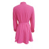 solid color long-sleeved lapel lace-up loose short dress NSONF120057