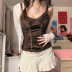 retro brown lace satin stitching camisole  NSSSN120076