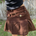 retro brown high waist denim casual pleated skirt NSSSN120077