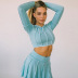 solid color pleated skirt cropped round neck long-sleeved pleated top set NSBLS120089