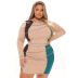 irregular color contrast stitching slim elastic long-sleeved top short skirt set NSBLS120090
