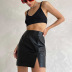 solid color high waist PU leather slit sheath skirt NSBLS120093
