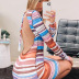 color stripe printed backless long sleeve dress NSBLS120099