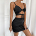 solid color hollow low-cut package hip camisole and pleated skirt two-piece set NSZY120104