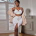  white halterneck pleated vest and package hip slit skirt two-piece set NSZY120106