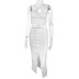  white halterneck pleated vest and package hip slit skirt two-piece set NSZY120106