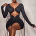 black sexy long-sleeved V-neck hollow metal ring package hip short tight dress  NSZY120107