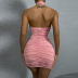 solid color sleeveless cross halterneck hollow pleated tight short dress NSZY120108
