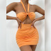 orange sexy sleeveless cross halterneck pleated package hip tight dress NSZY120109