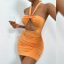 orange sexy sleeveless cross halterneck pleated package hip tight dress NSZY120109