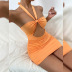 Vestido ajustado a la cadera con cuello halter cruzado sin mangas sexy naranja NSZY120109