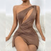 solid color Sexy Sleeveless one shoulder Hollow package Hip tight Dress NSZY120112