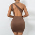 solid color Sexy Sleeveless one shoulder Hollow package Hip tight Dress NSZY120112