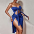 summer solid color word neck wrapped chest lace-up hollow side slit dress NSZY120115