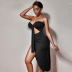 summer solid color word neck wrapped chest lace-up hollow side slit dress NSZY120115