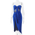vestido con abertura lateral hueca con cordones en el pecho envuelto en el cuello de palabra de color sólido de verano NSZY120115