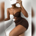 Sexy Sleeveless white and brown matching Hollow ring Pleated package Hip tight Dress NSZY120116