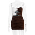Sexy Sleeveless white and brown matching Hollow ring Pleated package Hip tight Dress NSZY120116