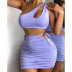 solid color slanted one-shoulder vest and hollow package hip skirt two-piece set NSZY120119