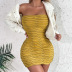 summer yellow sleeveless wrapped chest stitching package hip tight dress  NSZY120120